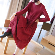 2020 New Autumn and Winter Women's Long Sleeve Loose Big Swing Midi Patchwork Red French Retro Dresses Elegant Robe Hiver Femme 2024 - buy cheap