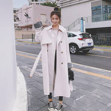 Blusão branco feminino 2021 primavera novo coreano solto longo lapela double-breasted usar um cinto de alta qualidade forro moda casaco m1 2024 - compre barato