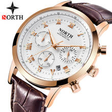 NORTH-Reloj analógico con correa de cuero para hombre, accesorio de pulsera de cuarzo resistente al agua con cronógrafo, complemento masculino deportivo de marca de lujo con diseño militar y estilo informal, a la moda 2024 - compra barato