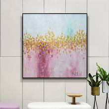 Pintura abstrata moderna pintada a óleo, alta qualidade, rosa, dourado e azul, arte para parede, decoração de casa, imagem moderna em tela 2024 - compre barato