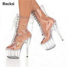 Rncksi Lace Up Women Fashion Boots Pole Dance Sexy Transparent 15cm High Heels PU Leather Shoes/Platform Lady Party Ankle Boots 2024 - buy cheap