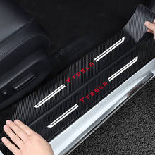NEW 4pcs Carbon Fiber Door Sill Protector Leather Vinyl Stickers  For Tesla model 3 Model S X optima Car Accessories 2024 - buy cheap