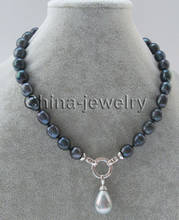 Collar de perla de agua dulce barroca negra de P6723-18 ", 10-11mm, colgante de concha gris de 16mm 2024 - compra barato