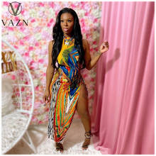 VAZN 2020 New Arrival Bandage Colorful Print Dresses Sexy Club Casual Party Dress Shinny Women High Waist Dress 2024 - buy cheap