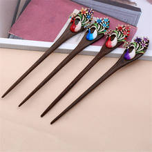 Vintage Peacock Hair Jewelry Handmade Ebony Wood Sticks Hairpins Bridal Hair Ornaments Flowers Hair Forks Cute Womens Hairclip 2024 - buy cheap