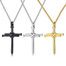 Stainless Steel Black Nail Cross Pendant Necklace Punk Rock Men Religious Jesus Nail Cross Necklaces Gift with 60cm Chain 2024 - buy cheap