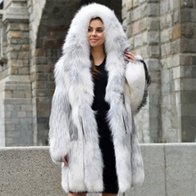 Новинка 2021, куртка FURSARCAR из натурального Лисьего меха длиной 90 см с капюшоном, толстая модная роскошная женская зимняя шуба из меха 2024 - купить недорого