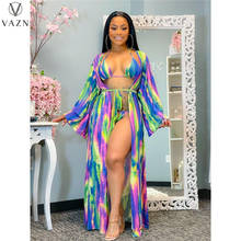 VAZN Summer 2021 European and American Women's Fashion Print Cape + Bikini Split Swimsuit 3 Piece Set 2024 - buy cheap