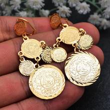 WANDO  Coin Dangle Trendy Earrings For Women Gold Color Women Fashion coins Jewelry Wholesale Round Dangle Drop Earrings 2024 - buy cheap