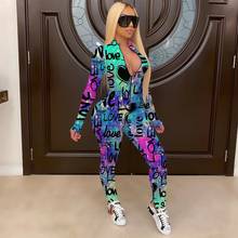 Sexy Fashion Valentine Long Jumpsuit Letter Print "love" Women Turtleneck Long Sleeve Rompers Overalls One Piece Bodysuit 2021 2024 - buy cheap