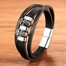 Special Accessories Skull Combination Stainless Steel Leather Men's Bracelet Hand-woven Magnet Clasp Golden Steel Color Men Gift 2024 - buy cheap