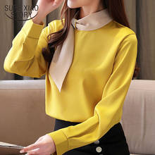 Blusas Mujer De Moda 2021 Chiffon Sequined Solid Stand OL Vintage White Long Sleeve Shirts Women Korean Fashion Clothing 8292 50 2024 - buy cheap