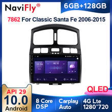 Navifly-kit multimídia para carro, 6gb + 7862 gb, tela qled, 128*1280, android 10, rádio automotivo, reprodutor multimídia para hyundai, santa fe, sm 2004-2010 2024 - compre barato