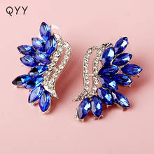 QYY-pendientes de cristal azul para mujer, aretes de tuerca de Color plateado, joyería nupcial, regalos de fiesta, 2020 2024 - compra barato