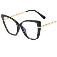 Gafas de sol con diseño de ojo de gato y luz azul para mujer, lentes transparentes con marco negro, diseño de lujo, espejo plano, para ordenador 2024 - compra barato