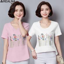 2022 Summer embroidery kawaii Cotton linen T Shirt Women Short Sleeve Casual vintage pink white T-Shirts fashion tee shirt femme 2024 - buy cheap