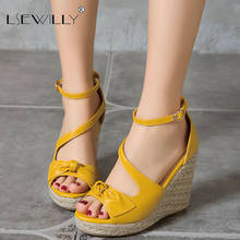 Lsewilly 2021 Straw Platform Summer Wedges High Heels Ankle Strap Leisure Office Lady Woman Shoes Sandals Plus Size 34-50 2024 - buy cheap