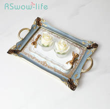 Retro Household Rectangular Tea Fruit Tray Jewelry Luxury Resin + Mirror Beauty Salon Spa Essential Oil Tray Serving Trays 2024 - buy cheap