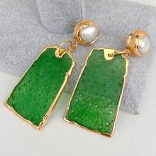 Y·YING Cultured White Pearl Green Jades Carved Dangle Stud Earrings 2024 - buy cheap