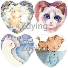 ZDYING-pintura de pez y gato en forma de corazón, cuentas de fotos de cabujón de cristal de 25mm, Charm de espalda plana de demostración, accesorios de joyería DIY, color blanco y gris 2024 - compra barato