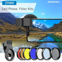 APEXEL-kit de lentes de teléfono HD profesional, 0,45x de ancho + 37mm, filtro UV de Color azul y rojo con filtro CPL Star ND32 para iPhone y Samsung 2024 - compra barato