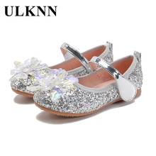 ULKNN-zapatos de cuero con flores de cristal para niños, zapatillas planas de cabeza redonda con lentejuelas, de princesa rosa, novedad de 2021 2024 - compra barato