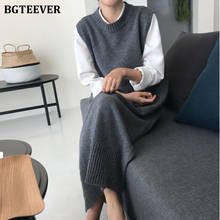 BGTEEVER Casual Women Sleeveless Knitted Dress 2020 Spring O-neck Side Split Female Sweater Long Dress Waistcoat Vestidos femme 2024 - buy cheap