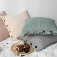 Soft Cotton Knit Cushion Cover Vintage  Ivory Grey Pink Green Solid Pillow Case  45cm*45cm Button Open Home Decoration Nordic 2024 - buy cheap