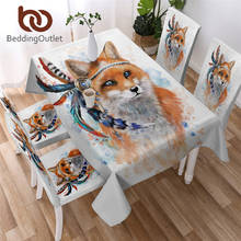 Beddingoutlet raposa mesa de jantar pano 3d impressão retângulo toalha de mesa selvagem animal branco capa de mesa floral tribal linho decoração 2024 - compre barato