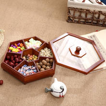 Креативная деревянная Квадратная тарелка для закусок с крышкой, многофункциональная коробка для хранения, разделенная сетка, лоток для хранения фруктовых конфет, декор для гостиной 2024 - купить недорого