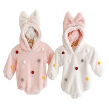 Mono de invierno para niños y niñas, chaqueta gruesa y cálida de terciopelo de cordero de doble cara con capucha, orejas largas y dulces, ropa de calidad para niños 2024 - compra barato