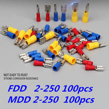 FDD2-250 MDD2-250  Male Insulated Electrical Crimp Terminal for 1.5-2.5mm2 Connectors Cable Wire Connector 100PCS/Pack BLUE 2024 - buy cheap