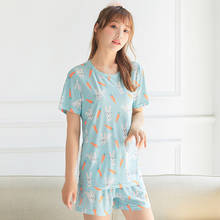 JULY'S SONG 2020 Summer Women's Pajamas Set Thin Short Sleeve Cute Colorful Homewear Cartoon Printed Sleepwear Female Pyjamas 2024 - buy cheap