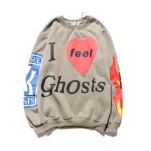 Толстовка Kanye West с надписью «I feel Ghost» для мужчин и женщин, флисовая толстовка с принтом пламени в стиле хип-хоп, Свободная Повседневная Толстовка Xxxtentacion 2024 - купить недорого