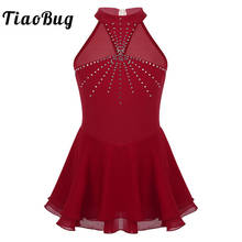 TiaoBug Kids Girls Shiny Rhinestones Mesh Splice Sleeveless Performance Dancewear Ballet Gymnastics Leotard Figure Skating Dress 2024 - buy cheap