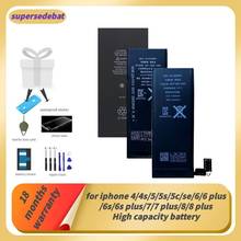 Аккумулятор Supersedeba для Iphone 5, оригинальный аккумулятор для Iphone 6, Iphone 4, 4s, 5, 5s, 5c, Se, 6, 6 Plus, 6s, 6s Plus, 7, 7 Plus, 8, 8 Plus 2024 - купить недорого