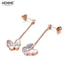 AENINE Trendy Stainless Steel Shell Butterfly Dangle Earrings For Girls Women New CZ Crystal Animal Earrings Jewelry AE19216 2024 - buy cheap
