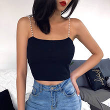 Women Sexy Solid Crop Top Summer Spaghetti Straps Camis Chic Sleeveless Pearl Spaghetti Strap Slim Fit Ribbed Camisole Vest 2024 - buy cheap