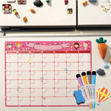 Adesivo de geladeira kawaii, calendário mensal semanal, etiqueta magnética seca, apagável para escrita de crianças, ensino, placa de parede de mensagem apagável 2024 - compre barato