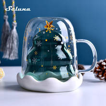 300ml Christmas Tree Cup Double Wall Glass Cup with Silicon Lid Tea Glass Juice Espresso Coffee Cup Christmas Gift Wine Glass 2024 - buy cheap