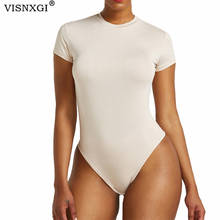 Visnxgi-body feminino de malha com manga curta, roupa de ginástica fina para outono, branca ou preta, casual, streetwear, clube de poliéster 2024 - compre barato