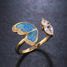 Huitan New Trendy Gold Color Butterfly Female Adjustable Opening Rings Wedding Anniversary Birthday Gift Fashion Women Jewelry 2024 - buy cheap