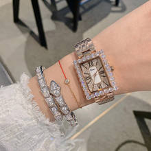 Relógios totalmente em aço rosé ouro joias relógios para mulheres cristal zircônia extravagante relógio de pulso vintage quadrado relógios romanos 2024 - compre barato