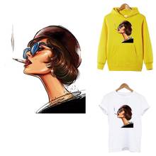 Fashion Lady Iron Patch Smoker Girl Heat Transfers Thermal Sticker Cool DIY Accessory Iron On Patches For Clothing Decoration 2024 - buy cheap