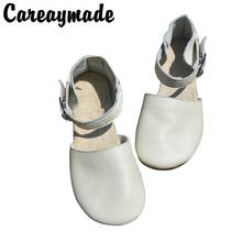 Careaymad-novos sapatos de couro genuíno artesanal puro, "sen feminino" sapatos casuais, boca rasa lacing sapatos retro, preto/branco 2024 - compre barato