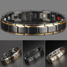 Pulsera de energía para hombre, brazalete magnético de acero inoxidable con Cruz, color dorado, joyería 2024 - compra barato