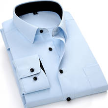 mens work shirts Brand soft Long sleeve square collar regular  solid plain/ twill men dress shirts white male tops 2024 - купить недорого