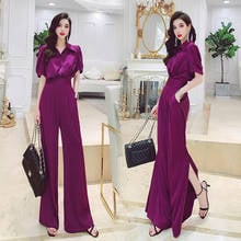 Women 2021 Summer Elegant Suit Female Short Sleeve Blouse Tops and Wide Leg Trouser Two Pieces Set Ladies Work Wear Sets R08 2024 - buy cheap