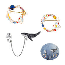 Cartoon Astronaut Whales Enamel Spacecraft Sun Brooches Lapel Pins Badges Women Men Fashion Creative Jewelry Pins Kids Gift 2024 - buy cheap