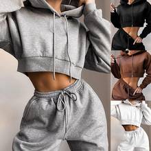 Moda feminina 2 pçs conjunto hoodies moletom calças jogger terno roupas esportivas sólido casual agasalho moletom calças 2024 - compre barato